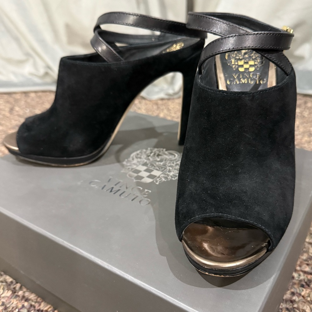 Vince Camuto Black Suede Peep-Toe Heels